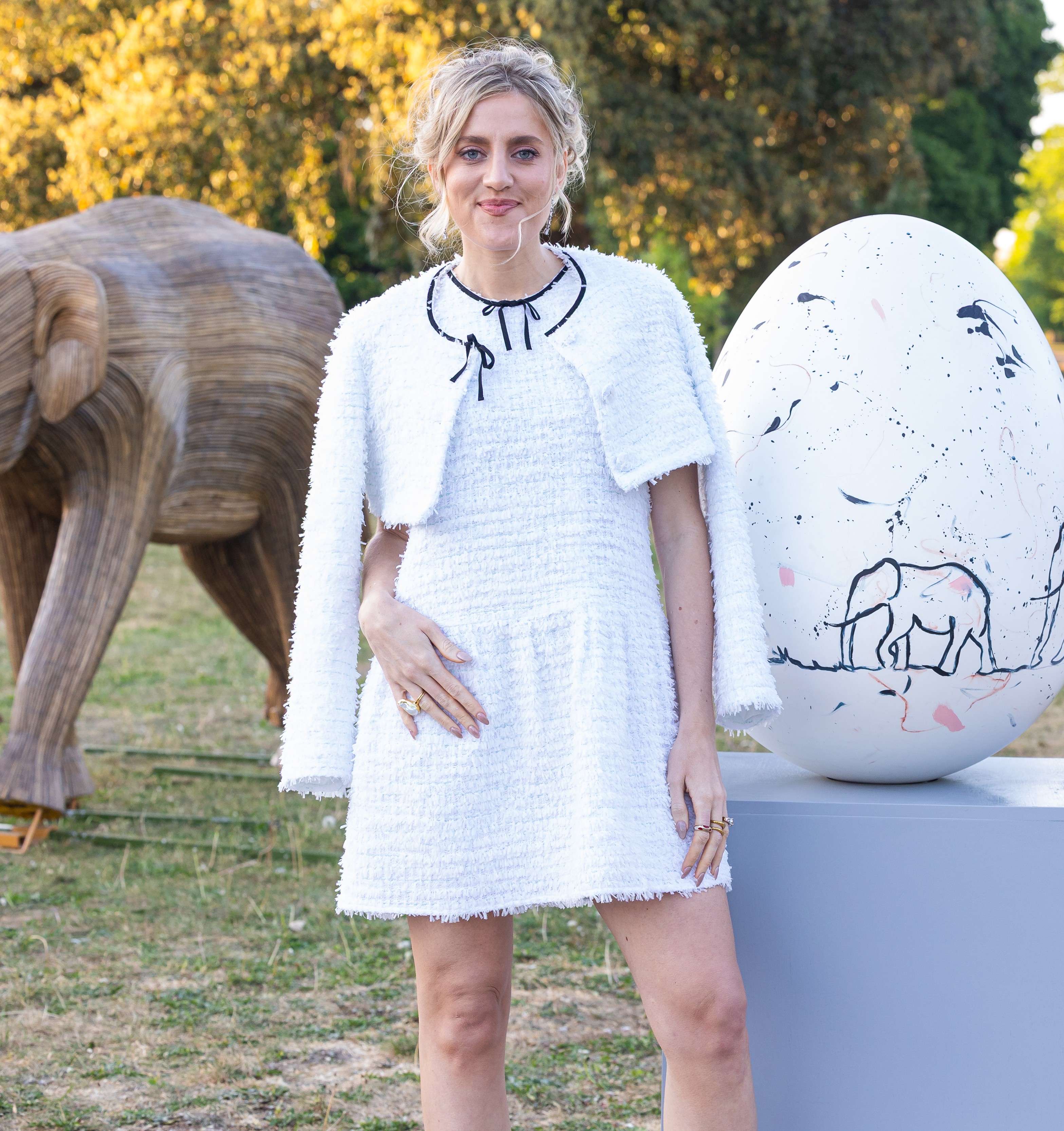 Sophie Tea with her egg sculpture